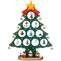 Funny Desktop Wooden Christmas Tree Decor Christmas Toy Set with 10 Mini Ornaments