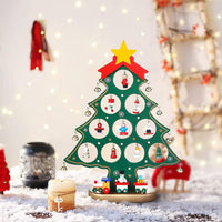 Funny Desktop Wooden Christmas Tree Decor Christmas Toy Set with 10 Mini Ornaments