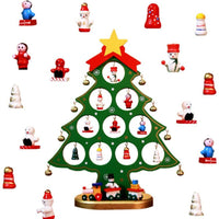 Funny Desktop Wooden Christmas Tree Decor Christmas Toy Set with 10 Mini Ornaments