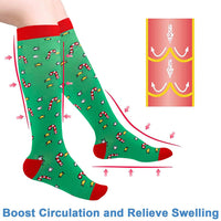 Pair of Mixed Patterns Christmas Knee-High Compression Socks