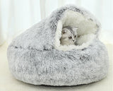 Pet Calming Bed Soft Plush Cushioned Round Cat Sleeping Nest Dog Kennel Cave