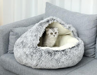 Pet Calming Bed Soft Plush Cushioned Round Cat Sleeping Nest Dog Kennel Cave