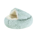 Pet Calming Bed Soft Plush Cushioned Round Cat Sleeping Nest Dog Kennel Cave