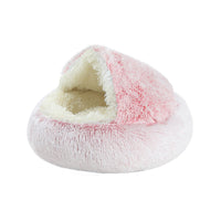 Pet Calming Bed Soft Plush Cushioned Round Cat Sleeping Nest Dog Kennel Cave