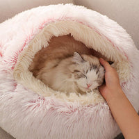 Pet Calming Bed Soft Plush Cushioned Round Cat Sleeping Nest Dog Kennel Cave