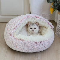 Pet Calming Bed Soft Plush Cushioned Round Cat Sleeping Nest Dog Kennel Cave