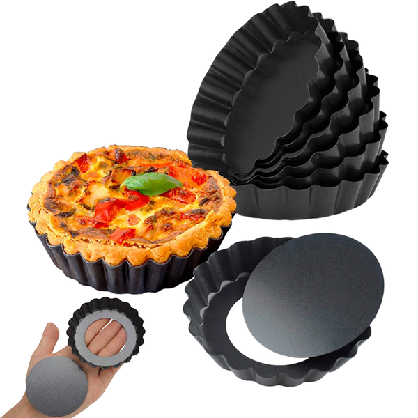 6Pcs Non Stick Mini Tart Pan Quiche Pan Pie Muffin Pan Pizza Cake Mold with Removable Bottom