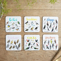 Set of 6 Bird Pun Coasters