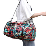 Large Capacity Flower Pattern Travel Duffle Bag Sport Gym Backpack