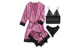 4-Pieces Lace Satin Pyjama Set