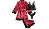 4-Pieces Lace Satin Pyjama Set