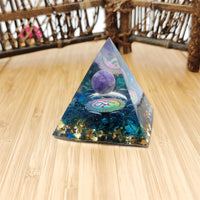 Orgonite Pyramid Resin Desktop Ornament Lucky Home Decor Blue