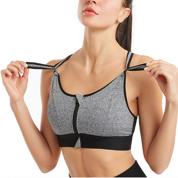 Women's Adjustable Straps Sports Bra Front Zip Yoga Bra Criss-Cross Padded Workout Bra
