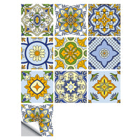 10Pcs Mandala Pattern Tile Wall Stickers Water Resistant Wallpaper Removable Decal for Kitchen Bathroom