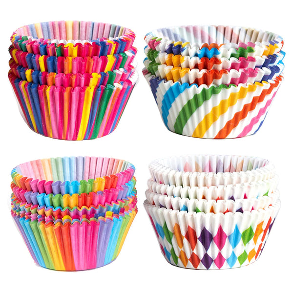 200Pcs Disposable Paper Cupcake Cups Mold Baking Cups Liners Random Mixed Pattern