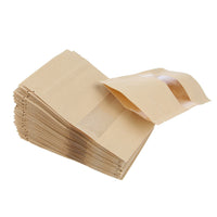 50 PCS Resealable Kraft Paper Zip Lock Pouches Self Sealing Zipper Food Storage Bags with Visible Window