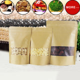 50 PCS Resealable Kraft Paper Zip Lock Pouches Self Sealing Zipper Food Storage Bags with Visible Window