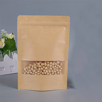 50 PCS Resealable Kraft Paper Zip Lock Pouches Self Sealing Zipper Food Storage Bags with Visible Window