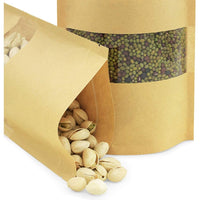 50 PCS Resealable Kraft Paper Zip Lock Pouches Self Sealing Zipper Food Storage Bags with Visible Window