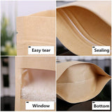 50 PCS Resealable Kraft Paper Zip Lock Pouches Self Sealing Zipper Food Storage Bags with Visible Window