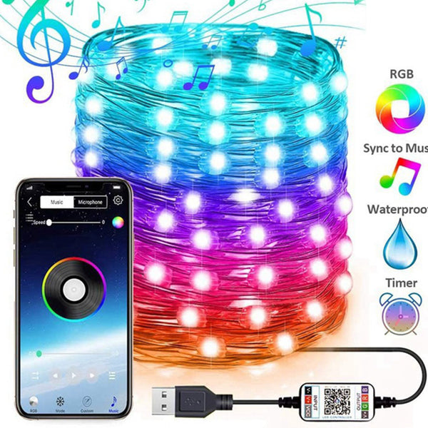 APP Control Bluetooth LED RGB Color Changing Fairy String Light Christmas Decorations Lights