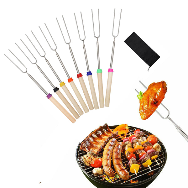 8Pcs Telescopic Stainless Steel Barbecue Forks Retractable BBQ Roasting Sticks