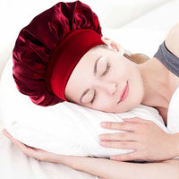 Solid Color Women Satin Sleeping Cap Wrap Hair Bonnet Elastic Headwear