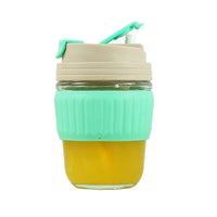 350ml Glass Straw Cups with Silicone Protective Sleeve