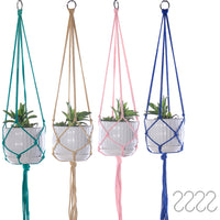 Set of 4pcs Macrame Plant Hangers with 4 Hooks Indoor Outdoor Plant Holder Cotton Hanging Plant Pot Holder for Decoration