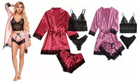 4-Pieces Lace Satin Pyjama Set