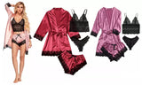 4-Pieces Lace Satin Pyjama Set