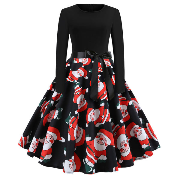 Women's Christmas Print Long Sleeve Dress