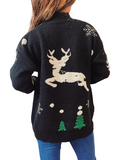 Women's Christmas Elk Knitted Sweater Long Sleeve Crew Neck Pullover Knitwear