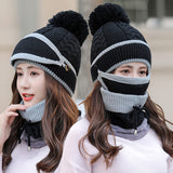 Women Knit Beanie Hat Scarf Mask Set