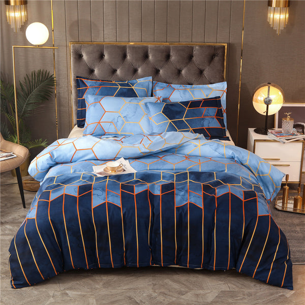 2pcs/3pcs Gold Line Geometric Bedding Set Quilt Cover Pillowcases Set