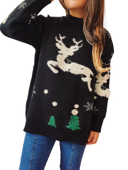 Women's Christmas Elk Knitted Sweater Long Sleeve Crew Neck Pullover Knitwear