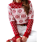 Women's Christmas Snowflake Knitted Sweater Long Sleeve Crew Neck Pullover Knitwear