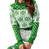 Women's Christmas Snowflake Knitted Sweater Long Sleeve Crew Neck Pullover Knitwear