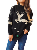 Women's Christmas Elk Knitted Sweater Long Sleeve Crew Neck Pullover Knitwear