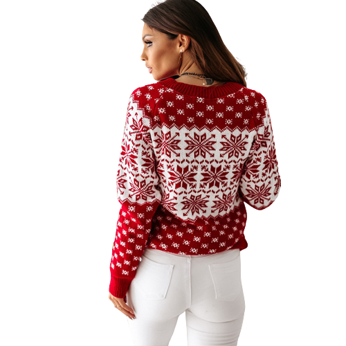 Women's Christmas Snowflake Knitted Sweater Long Sleeve Crew Neck Pullover Knitwear