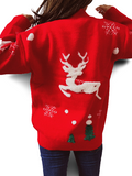 Women's Christmas Elk Knitted Sweater Long Sleeve Crew Neck Pullover Knitwear