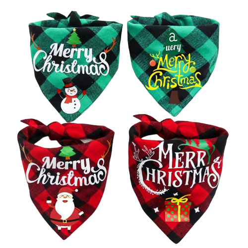 Christmas Plaid Printed Pet Dog Bandana Triangle Bibs Pets Scarf Pets Cats Costume Accessories