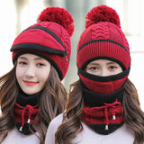 Women Knit Beanie Hat Scarf Mask Set