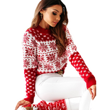 Women's Christmas Snowflake Knitted Sweater Long Sleeve Crew Neck Pullover Knitwear