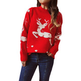 Women's Christmas Elk Knitted Sweater Long Sleeve Crew Neck Pullover Knitwear