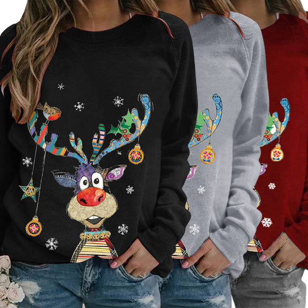 Women's Christmas Print Long Sleeve Pullover Shirt