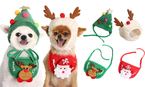 Christmas Pet Hat with Bandana Set